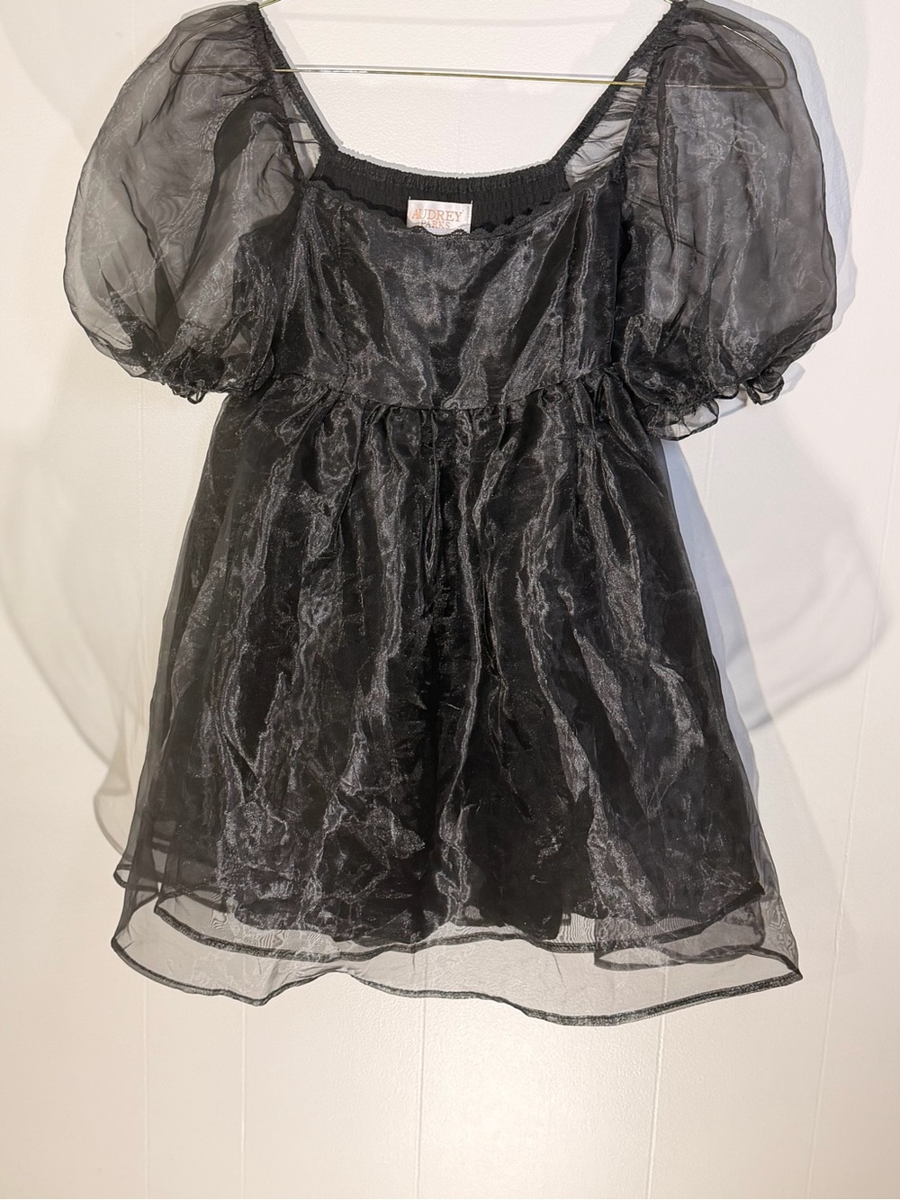 Audrey Parks Sheer Puff Sleeve Blouse in Black Size Medium Like New
